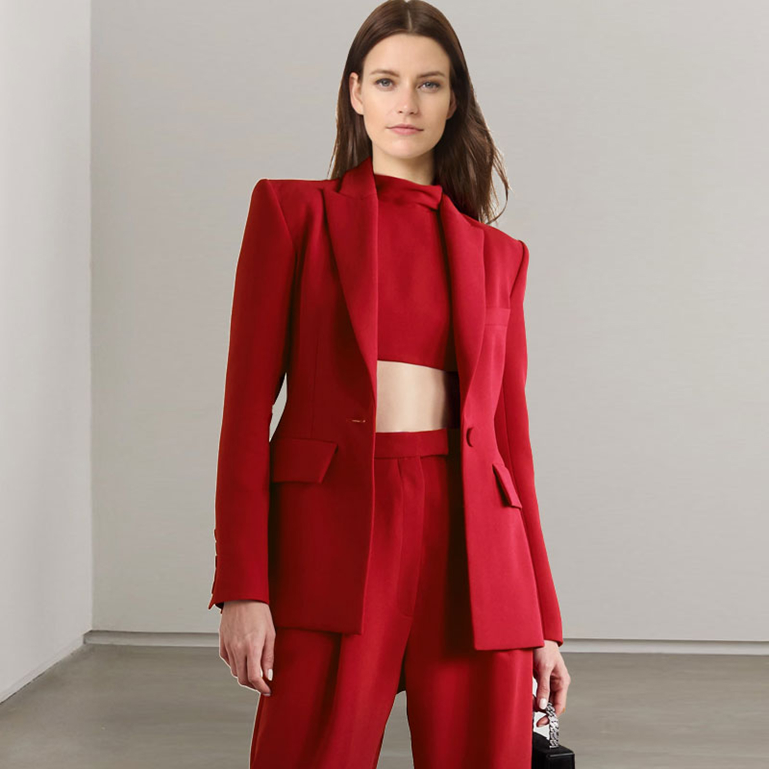 Women'S Fashion Jackets - Allingentle Kırmızı Yaka Kadın 2 Parça