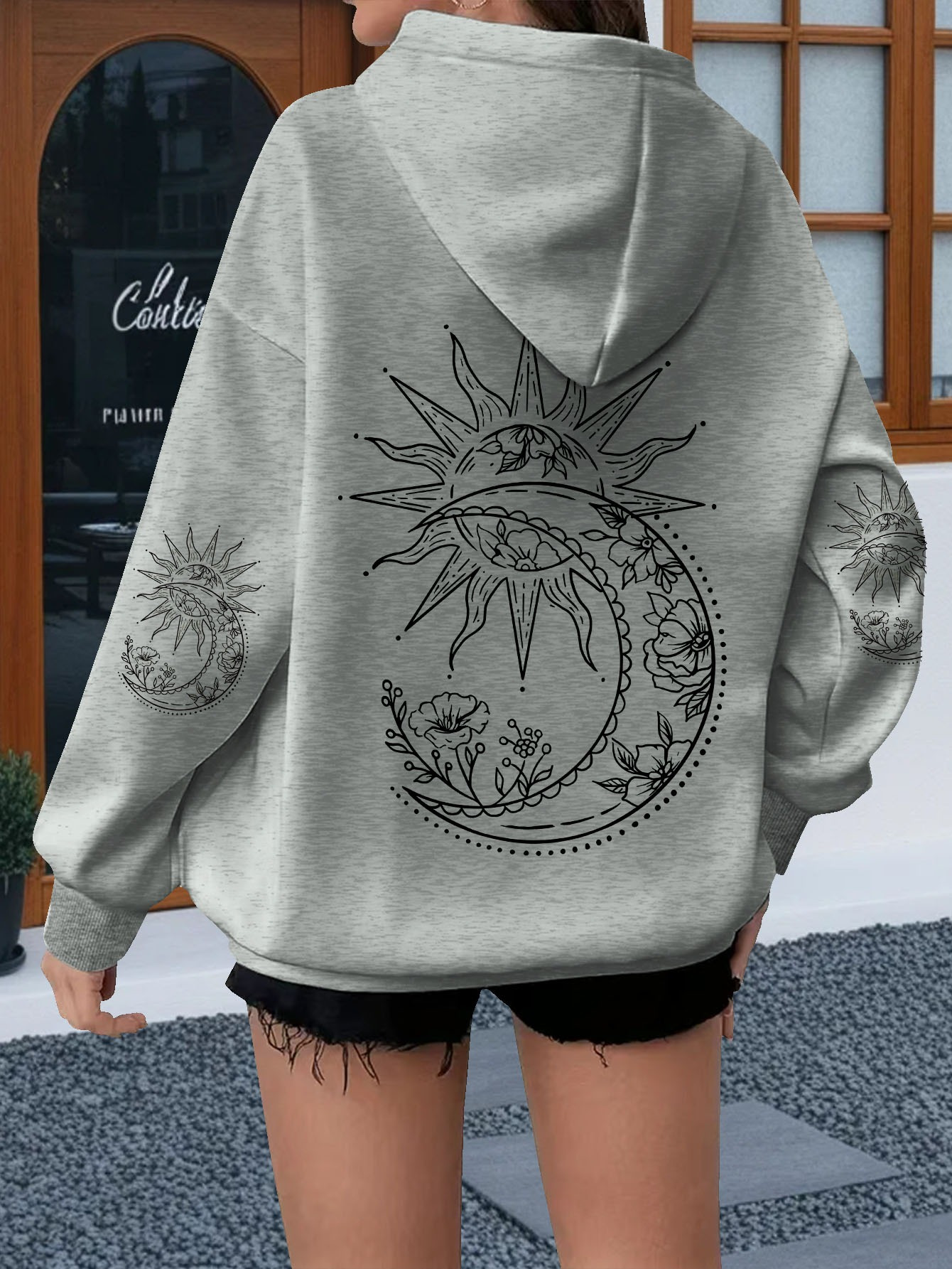 Hoodie Women Oversized - Kadın Çiçek ve Güneş Baskılı Unisex