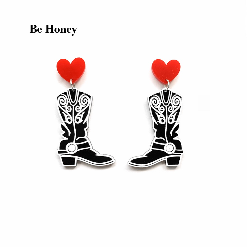 Women'S Fashion Wild West - Moda siyah kovboy çizmeleri beyaz desenli