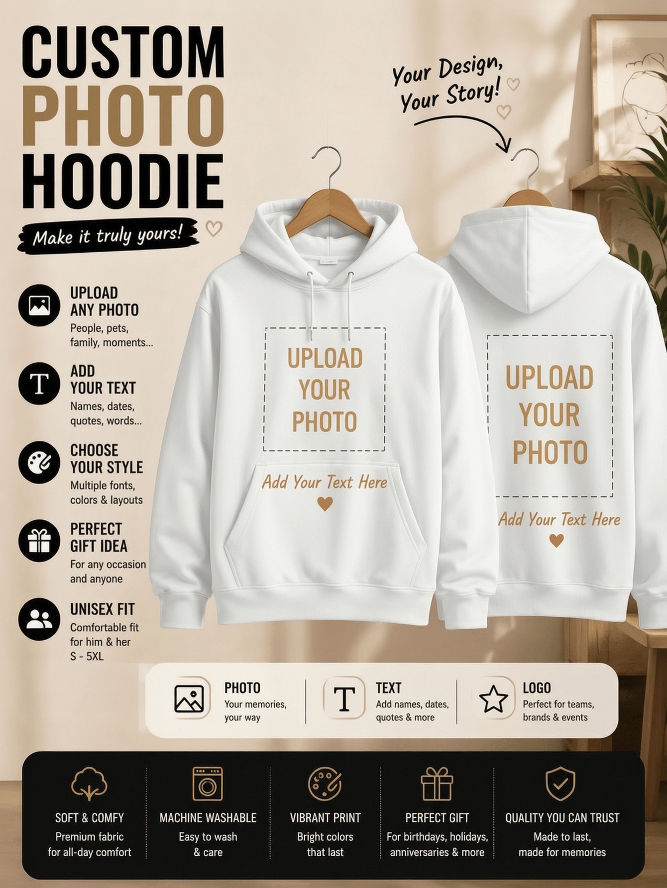 Hoodie Women Oversized - Kışlık Özelleştirilebilir Kadın Kapüşonlu Üstleri Sportif