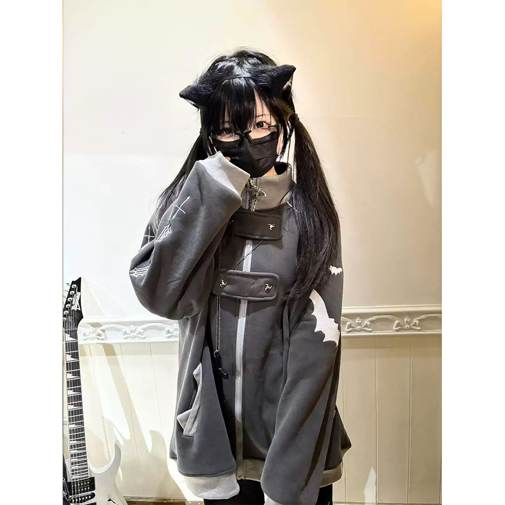 Hoodie Women Oversized - Y2K Gotik Fermuarlı Kapüşonlu Kadın Üstü