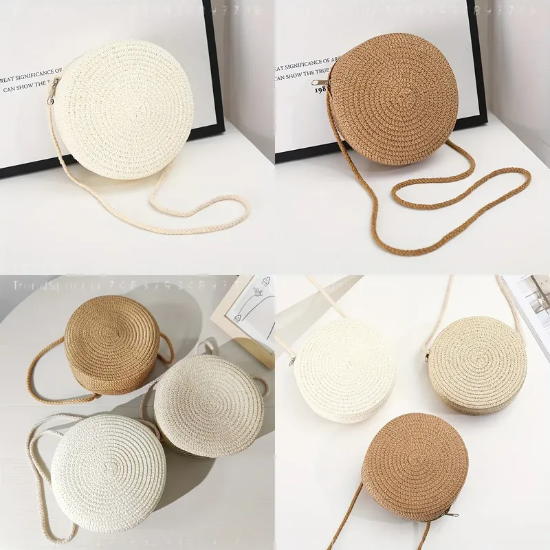 Crossbody Bag Women - Kadınlar için Yuvarlak Dokuma Rattan Çapraz