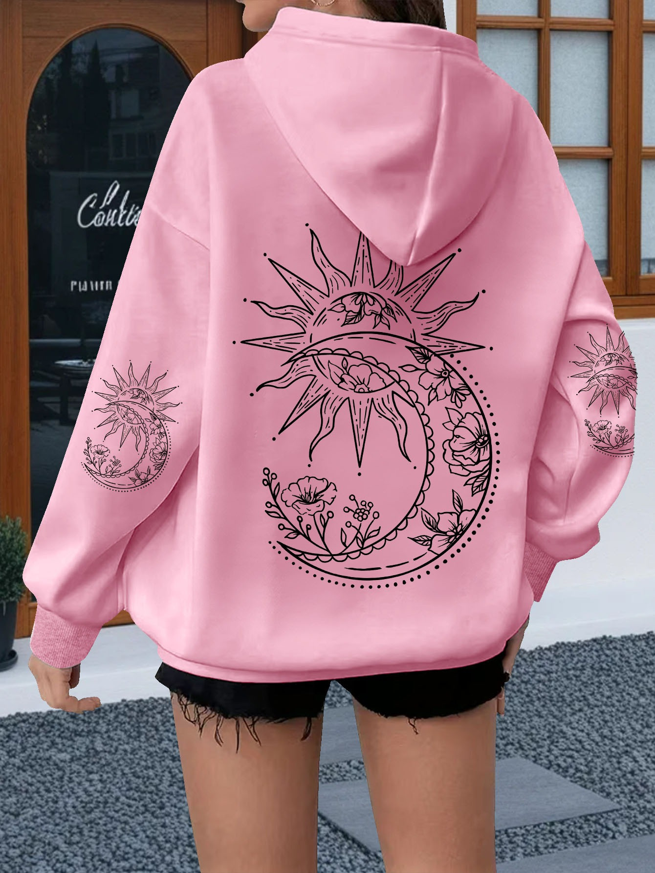 Kadın Çiçek ve Güneş Baskılı U - Hoodie Women Oversized incelemesi ve fiyatı