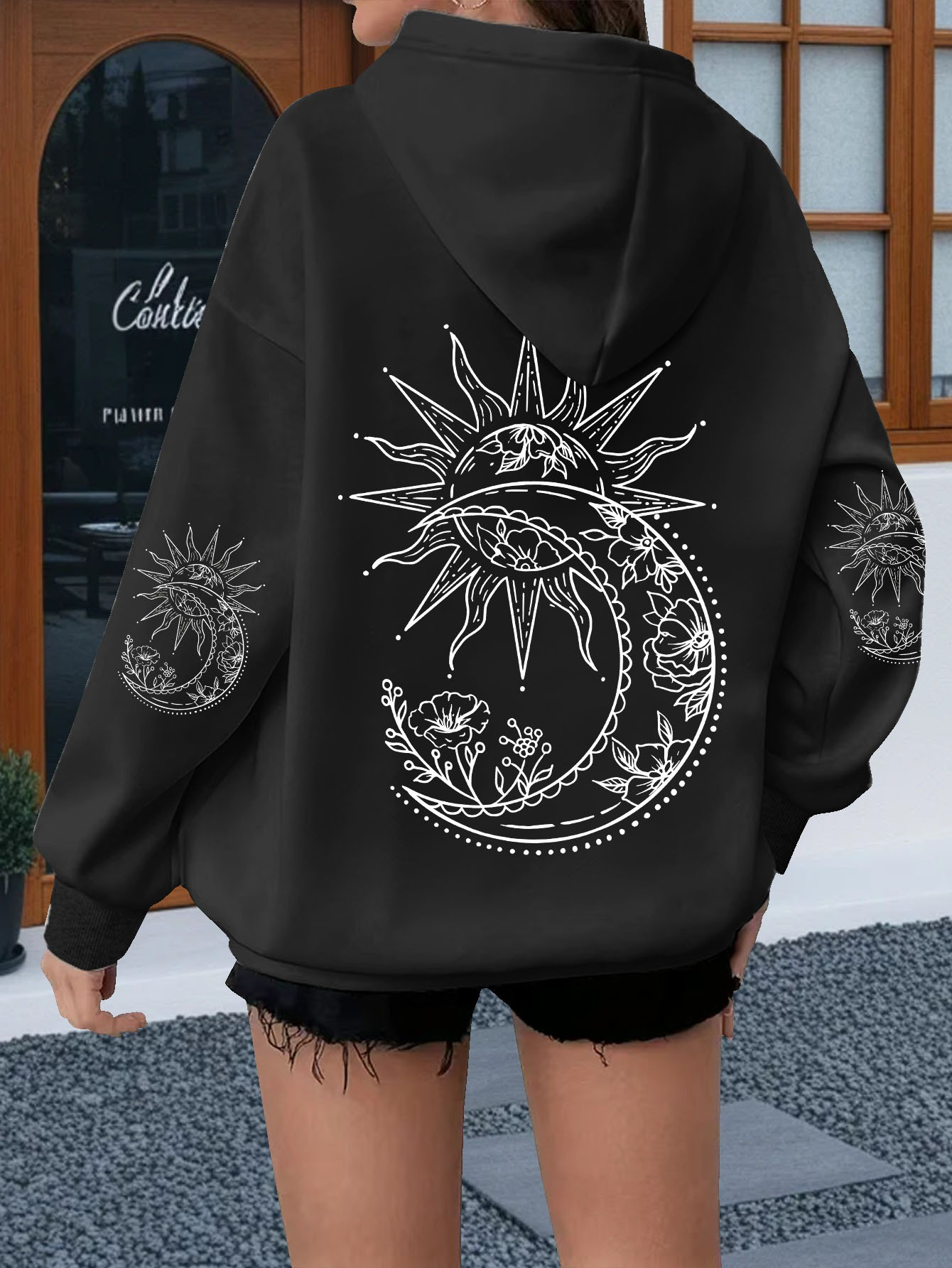 Kadın Çiçek ve Güneş Baskılı U - Hoodie Women Oversized incelemesi ve fiyatı