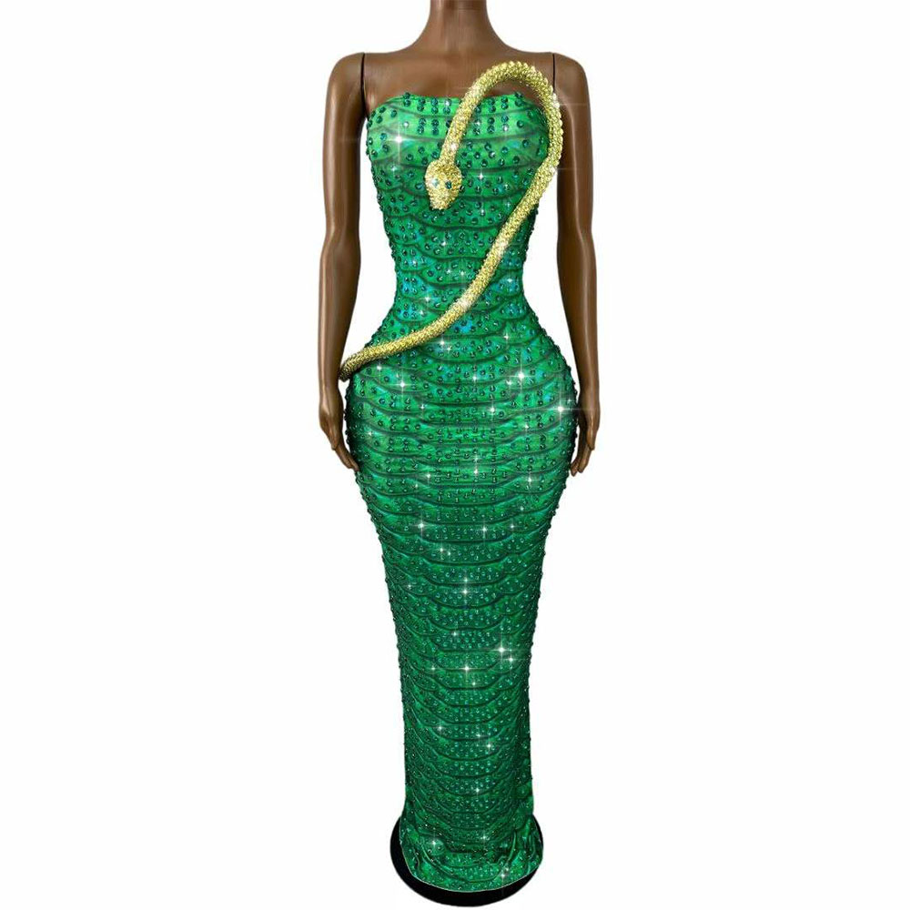 Işıltılı Yeşil Taşlı Yılan Des - Women Fashion Designer Dresses Photos incelemesi ve fiyatı