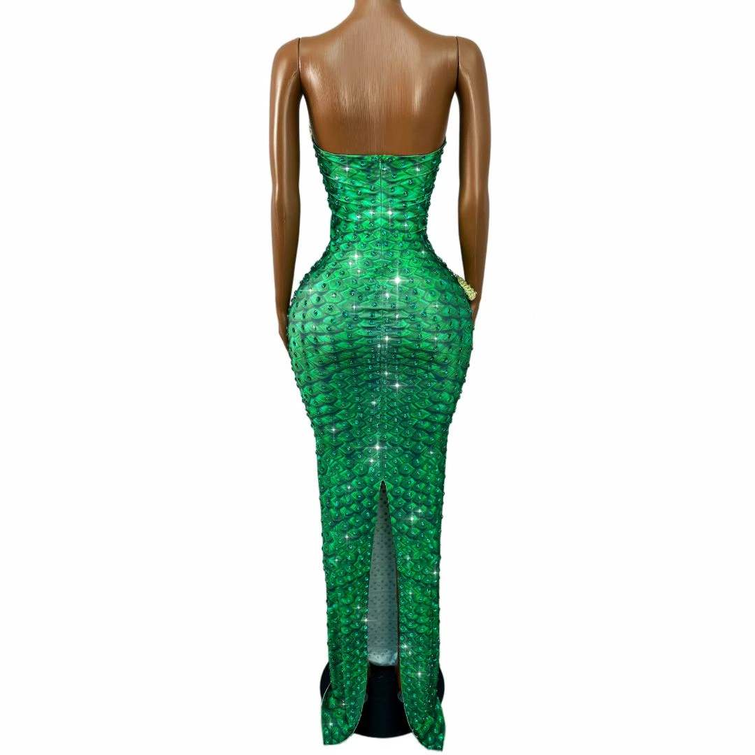 Işıltılı Yeşil Taşlı Yılan Des - Women Fashion Designer Dresses Photos incelemesi ve fiyatı