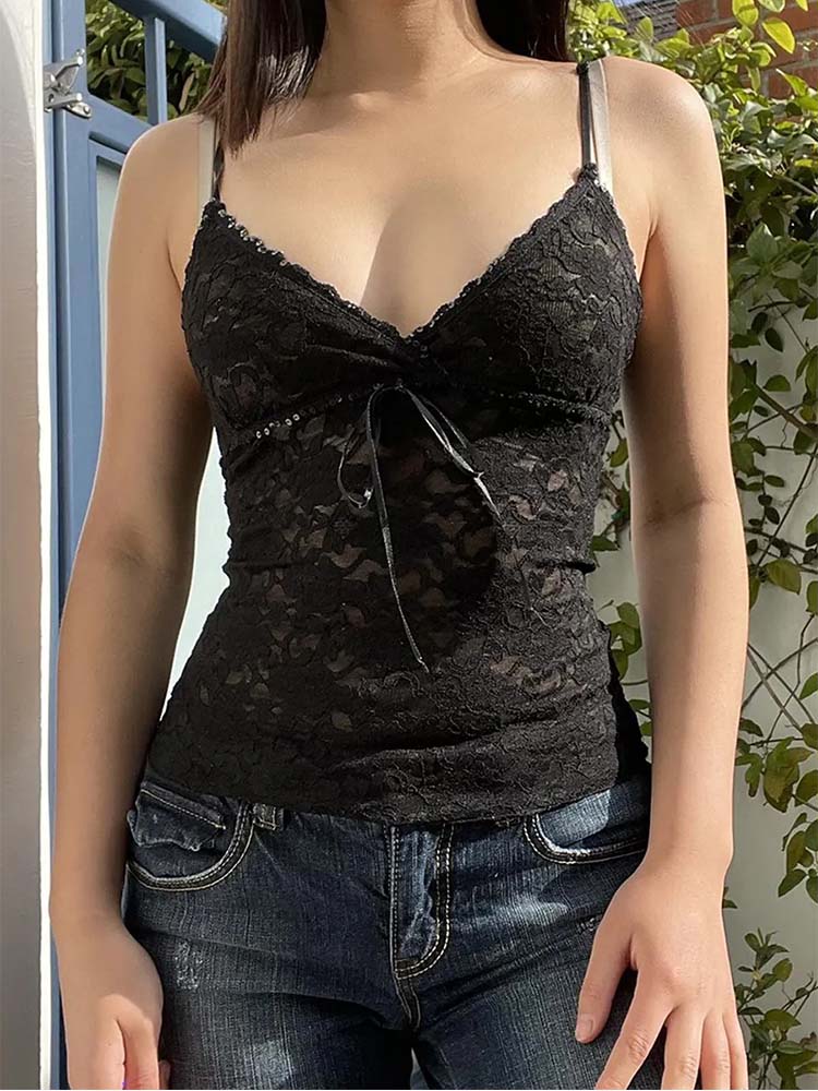 Siyah Şeffaf Dantel Cami Crop  - V Neck Cami Top incelemesi ve fiyatı