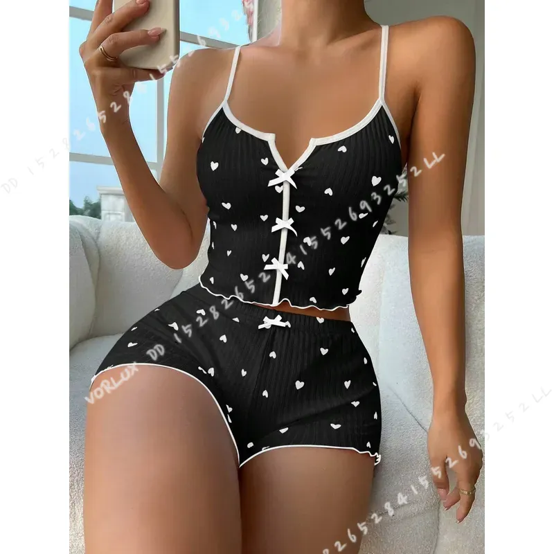 Kadın Kalp Baskılı Pijama Takı - V Neck Cami Top incelemesi ve fiyatı