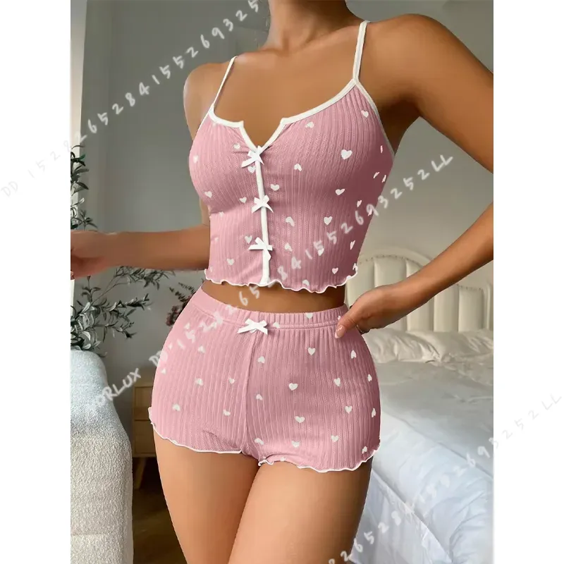 Kadın Kalp Baskılı Pijama Takı - V Neck Cami Top incelemesi ve fiyatı