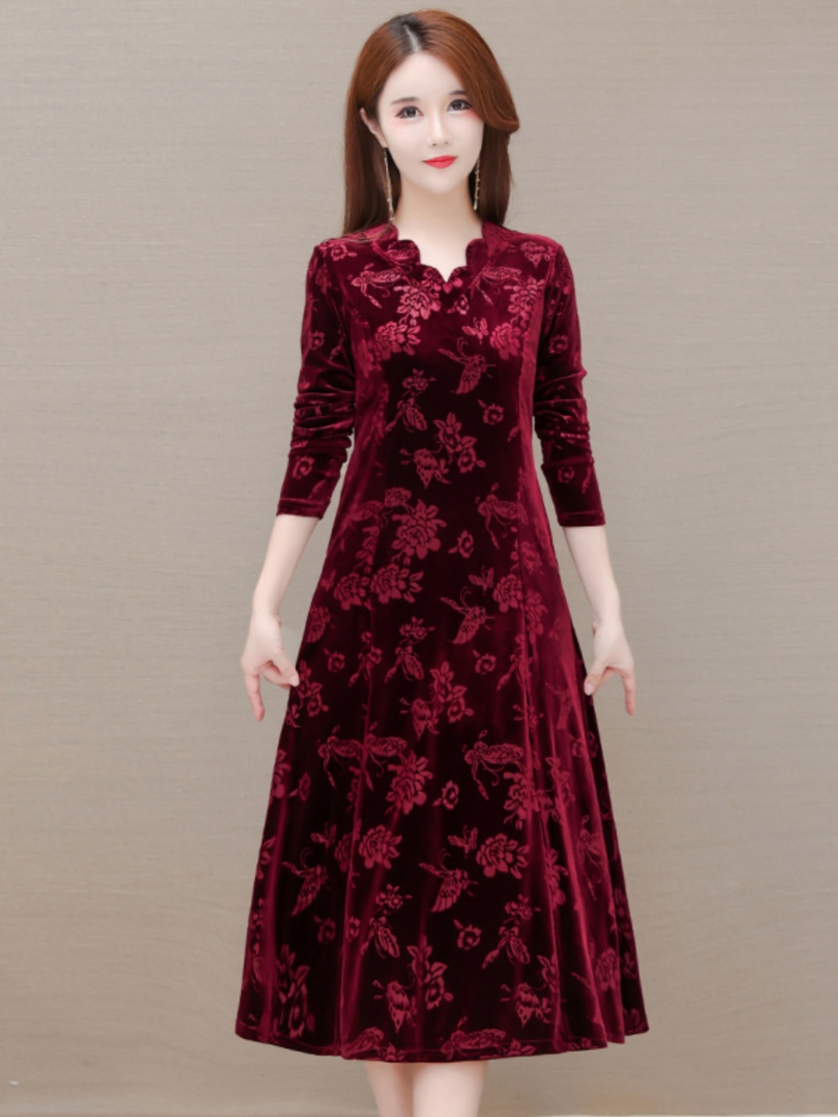 Zarif Kadife Elbise V Yaka Mid - Women Fashion Over 60 incelemesi ve fiyatı